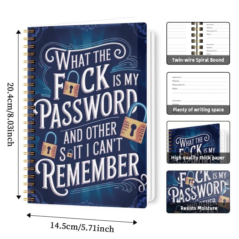 ๐
Funny Password Notebook - Spiral Bound with Lock Icons & Funny Security Phrasesโ๏ธ
