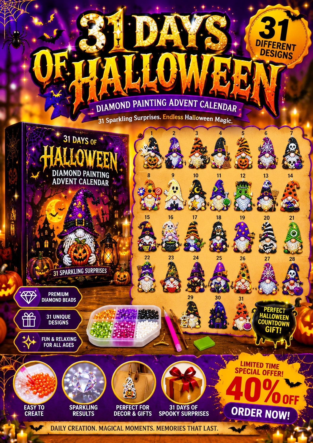 ๐โจ 31 Days of Gnome Surprises Halloween Diamond Painting Advent Calendar