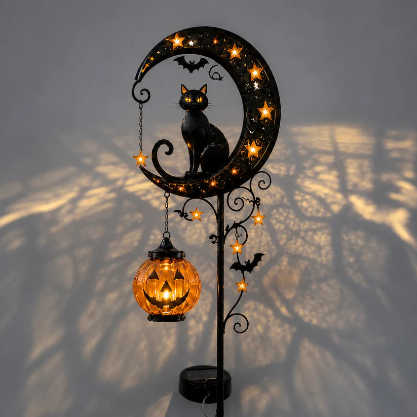 ๐ป Solar Halloween Garden Stake Light with Black Cat & Pumpkin