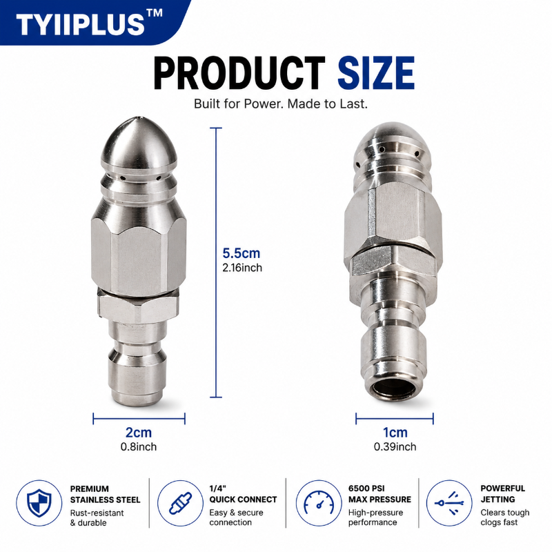 ๐ฟ 6500 PSI Sewer Jetter Nozzle โ 1/4" Quick Connect Drain Cleaning Attachment