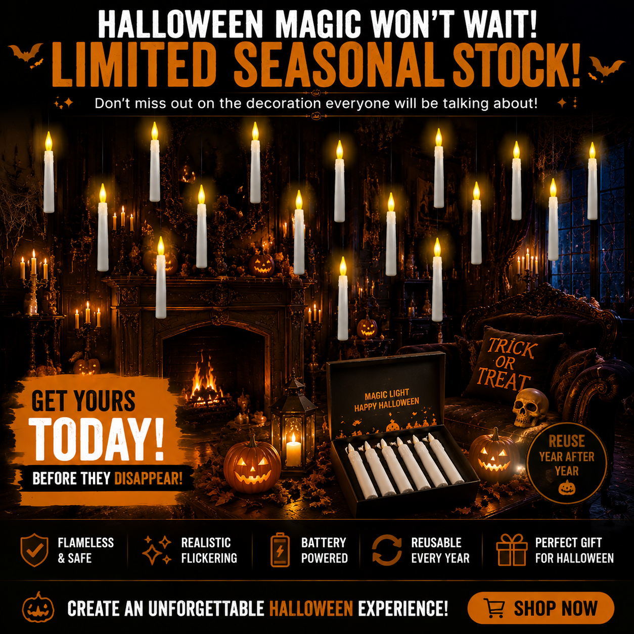 ๐ฏ๏ธ Floating Halloween Candles โ Create A Magical Haunted House Atmosphere