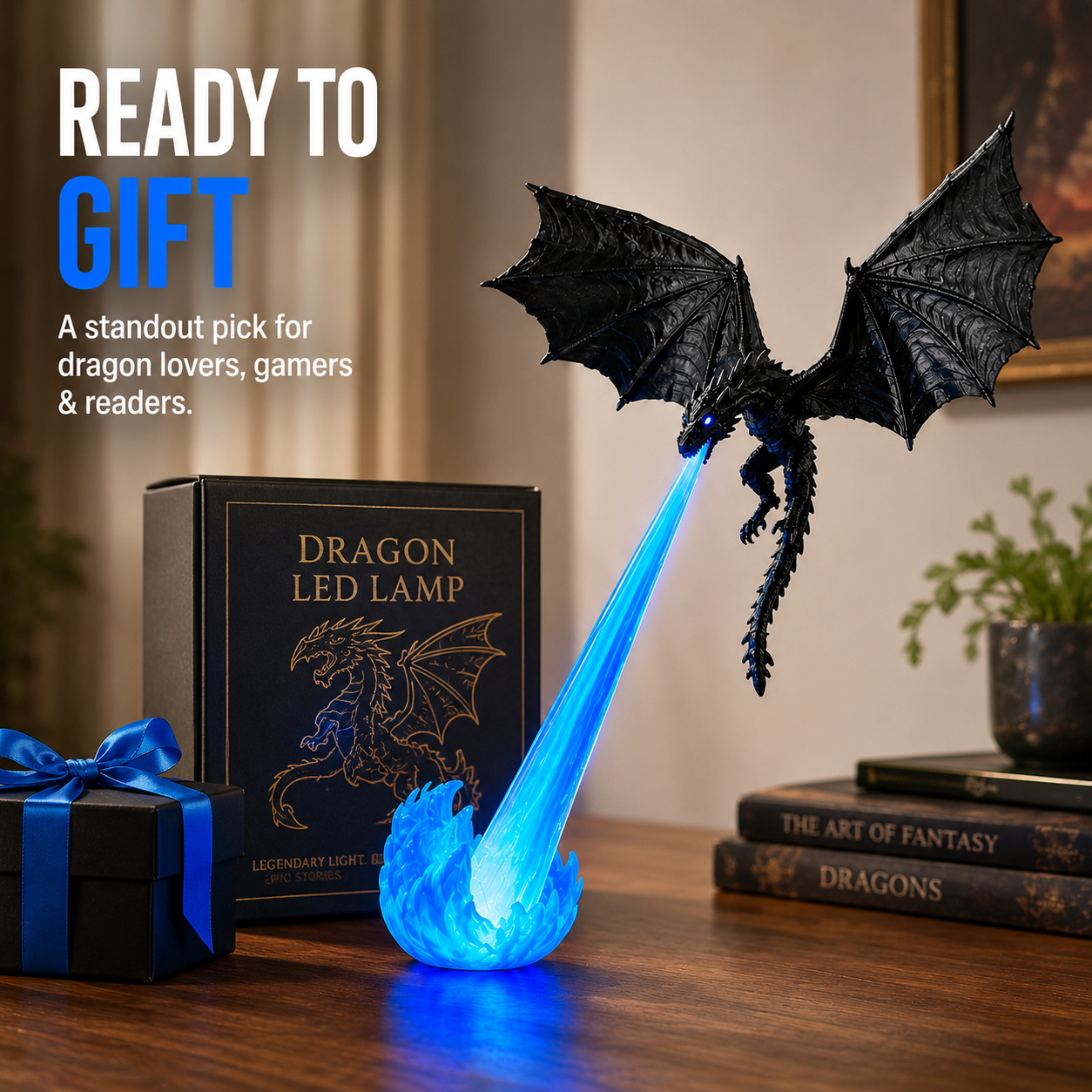 ๐ฅ HOT DEAL 55% OFF๐ Glowing Dragon Bookend with LED Flame Effect