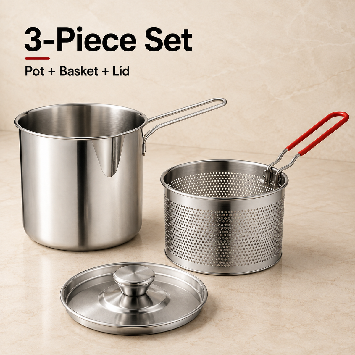 2026๐ฅ๐ Personal Mini Deep Fryer Set โ Stainless Steel Pot with Lift-Out Draining Basket & Food Tongs