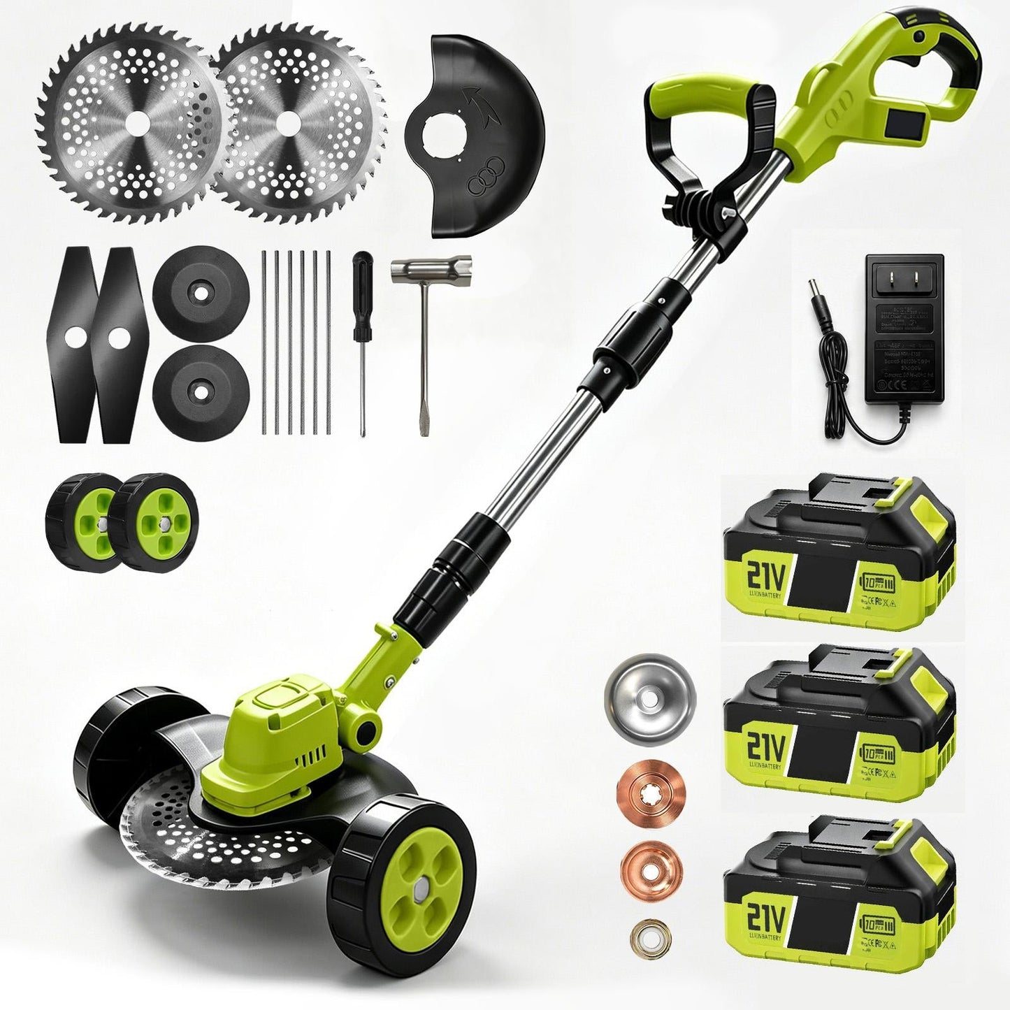 3-in-1 Cordless Lawn Mower with 2ร21V Batteries, German Quality Lightweight Grass Trimmer & Edger for Small to Medium Gardens