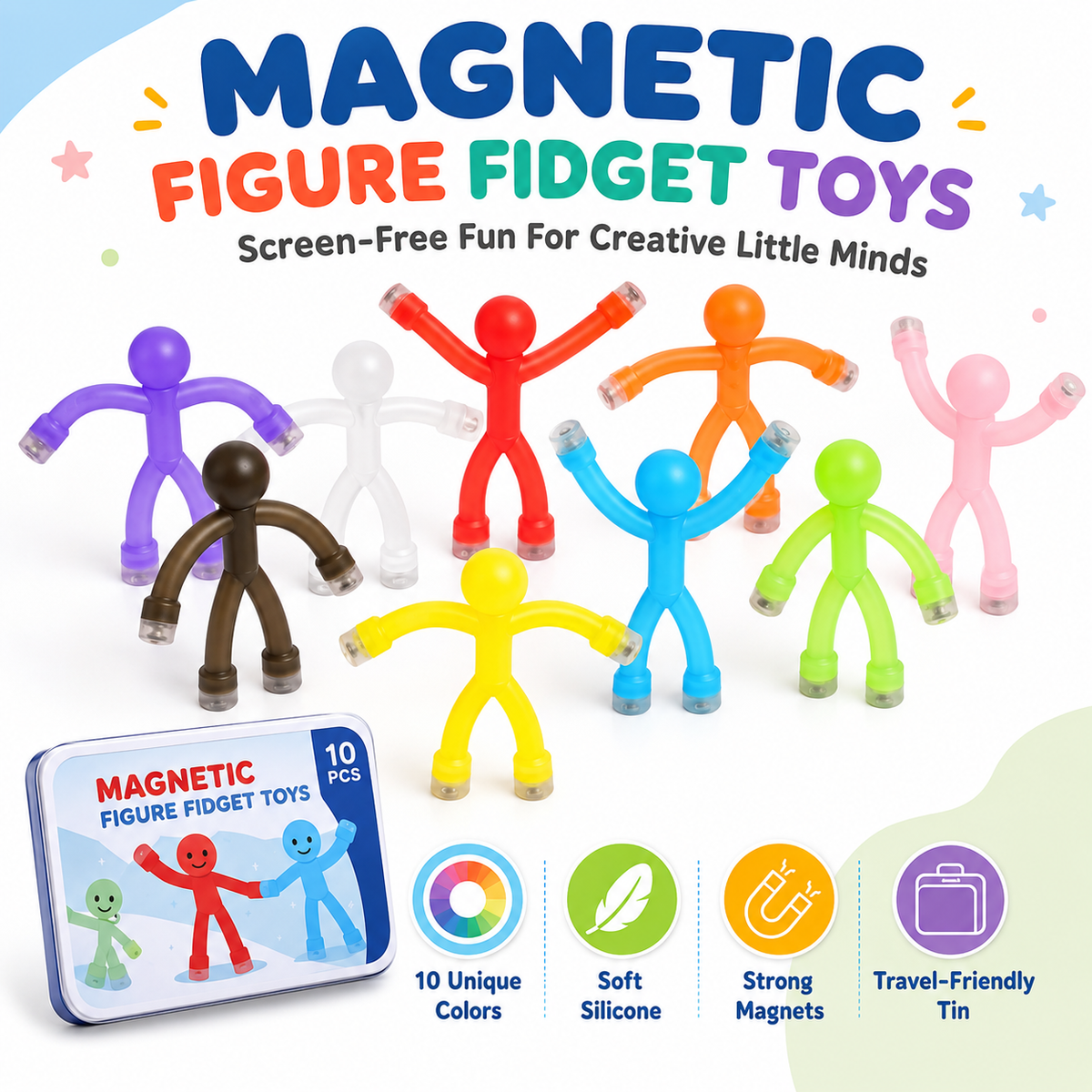 ๐งฒ 10-Pack Magnetic Bendy Figures โ Creative Fidget Toy Set