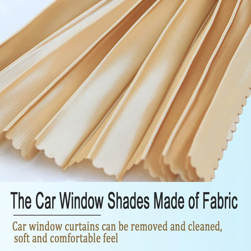 Car Window Sun Shades Pleated Fabric Curtains for Side Windows, Foldable Removable Design, 4 Pack Set - GOLD