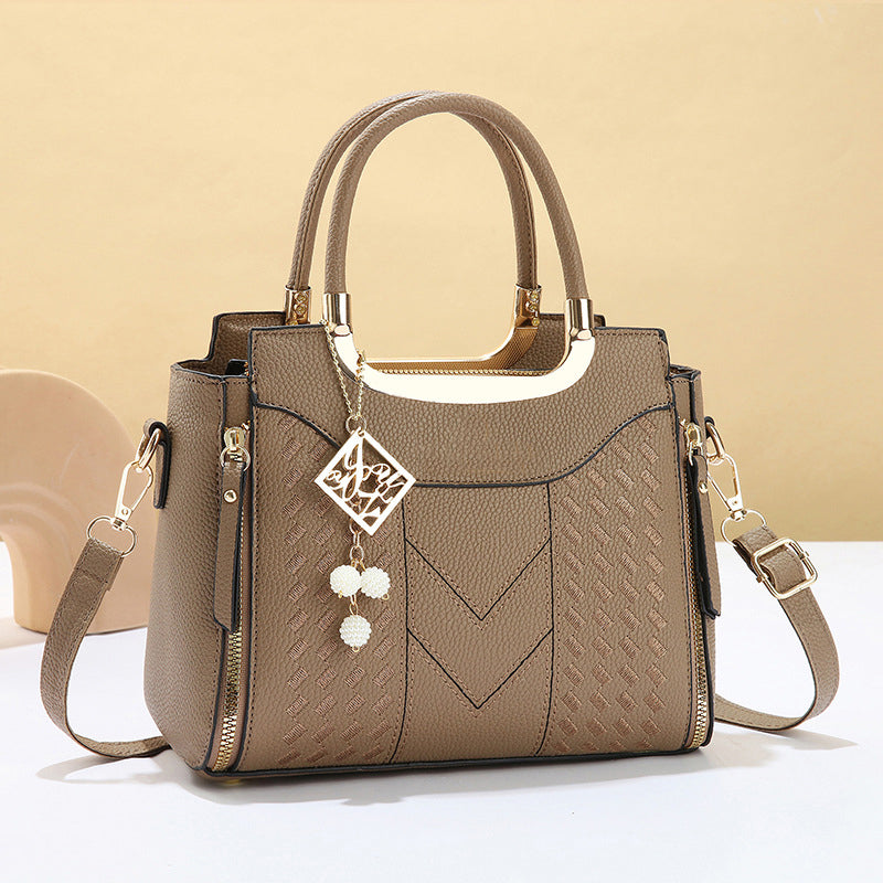 ๐Women's V-Stitched Satchel โ Gold Hardware, Multi-Compartment, Top-Handle ๐ธ