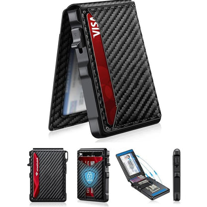 Slim Magnetic AirTag Leather Flip Card Wallet with ID Slot