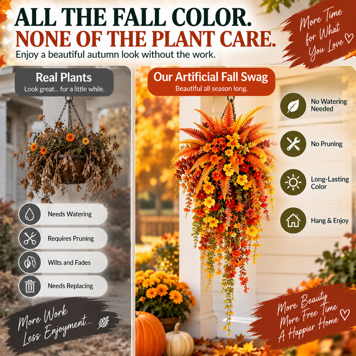 🏡 FALL PORCH FAVORITE🍂 Cascading Faux Fern Swag – Autumn Decor for Doors, Columns & Gates