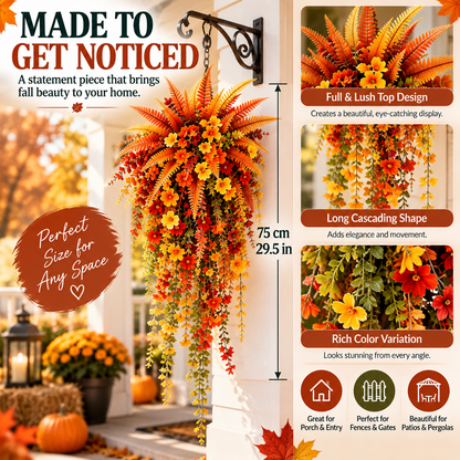 🏡 FALL PORCH FAVORITE🍂 Cascading Faux Fern Swag – Autumn Decor for Doors, Columns & Gates