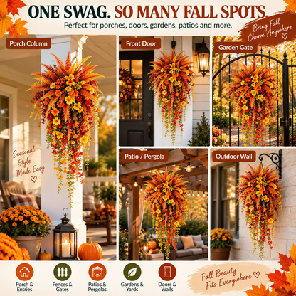 🏡 FALL PORCH FAVORITE🍂 Cascading Faux Fern Swag – Autumn Decor for Doors, Columns & Gates