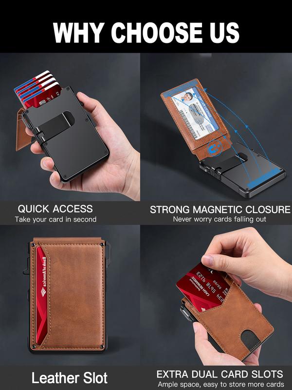 Slim Magnetic AirTag Leather Flip Card Wallet with ID Slot