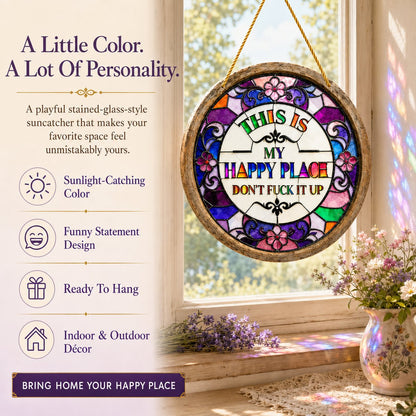 🔥 LAST DAY 49% OFF – 🌈 Stained Glass-Style Happy Place Hanging Suncatcher | Sunlight-Catching Quote Decor for Windows, Porches, Patios & Gifts ✨