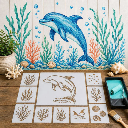 Reusable Ocean Octopus Mural Stencil Set