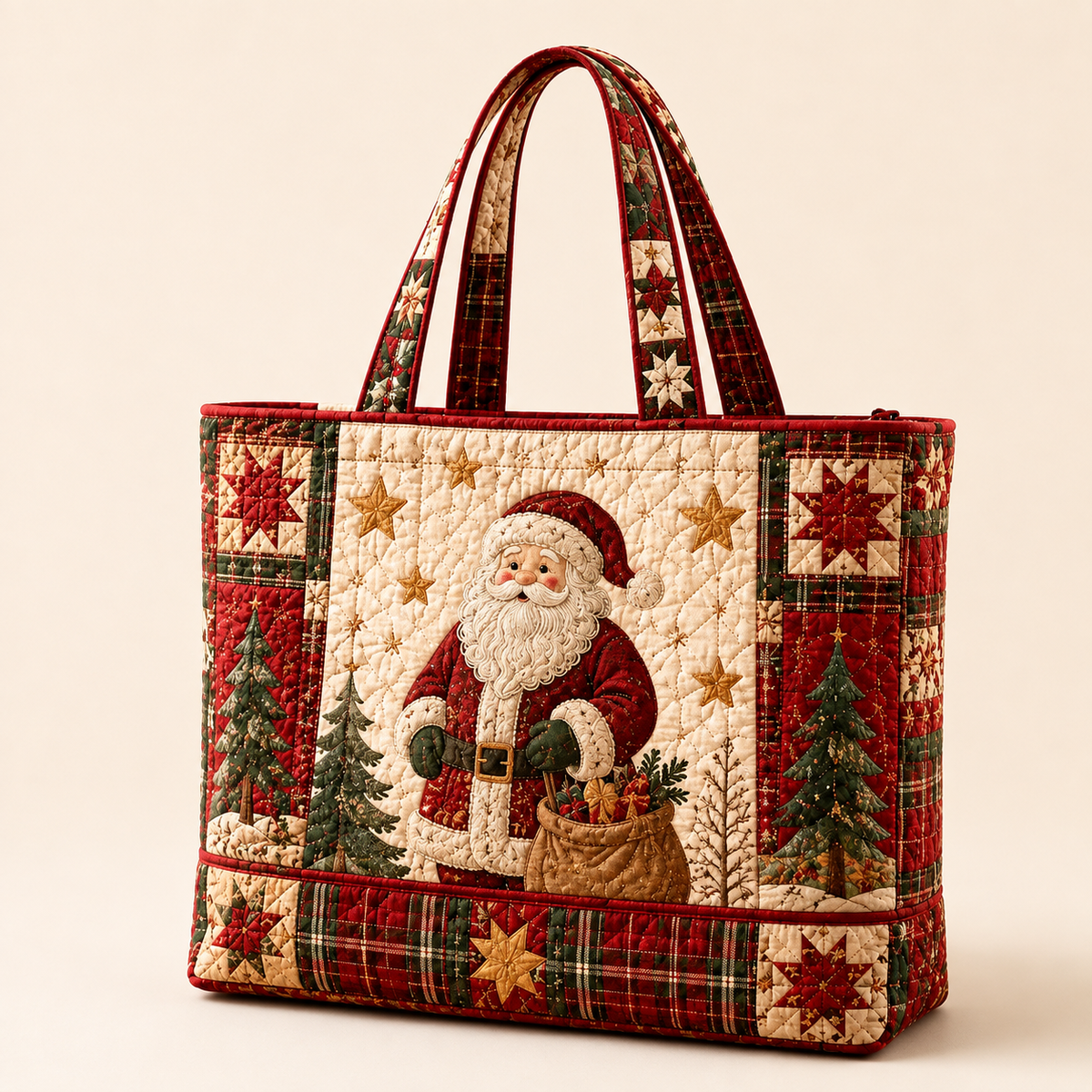 🎄Quilted Christmas Shoulder Tote Bag – Festive Holiday Shopping Bag 🎁