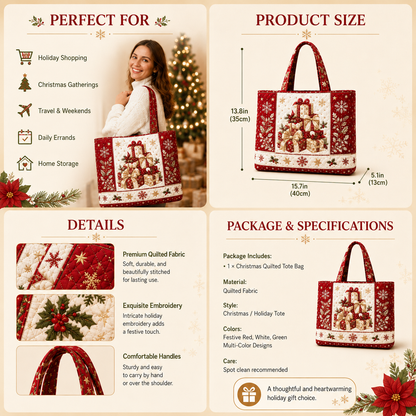🎄Quilted Christmas Shoulder Tote Bag – Festive Holiday Shopping Bag 🎁