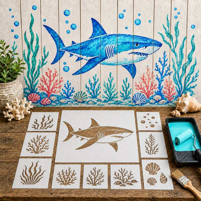 Reusable Ocean Octopus Mural Stencil Set
