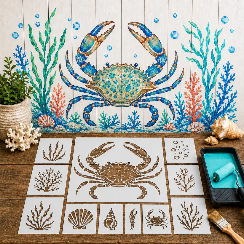 Reusable Ocean Octopus Mural Stencil Set