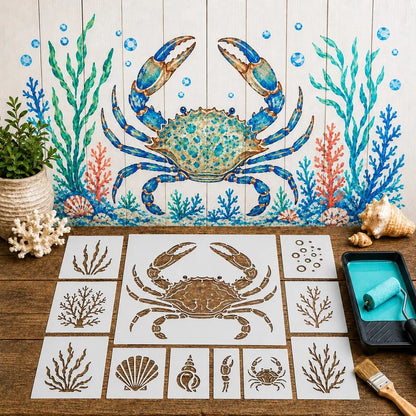 Reusable Ocean Octopus Mural Stencil Set
