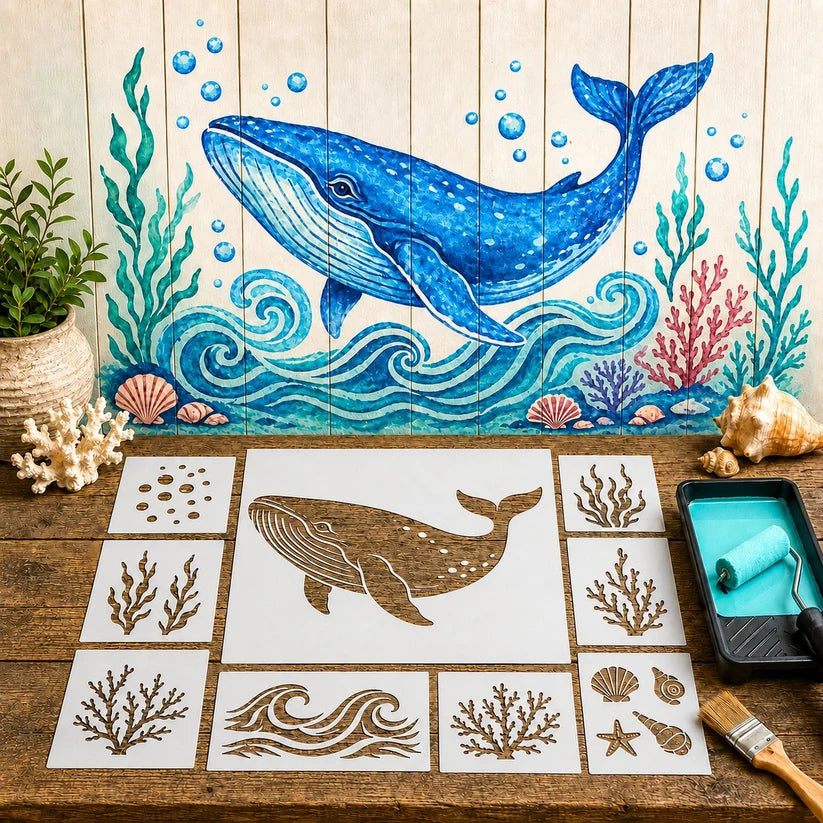 Reusable Ocean Octopus Mural Stencil Set