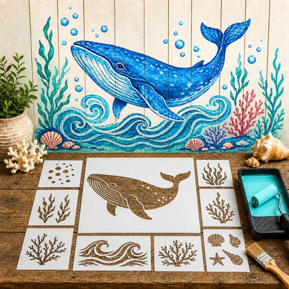 Reusable Ocean Octopus Mural Stencil Set