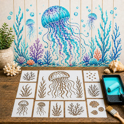 Reusable Ocean Octopus Mural Stencil Set