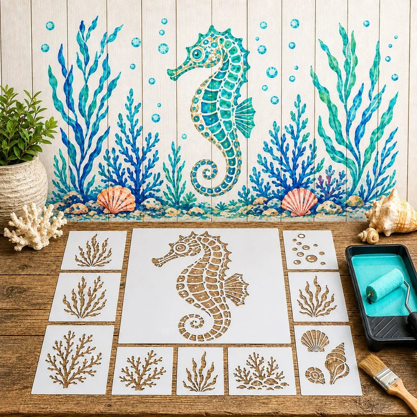 Reusable Ocean Octopus Mural Stencil Set