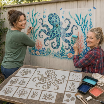 Reusable Ocean Octopus Mural Stencil Set