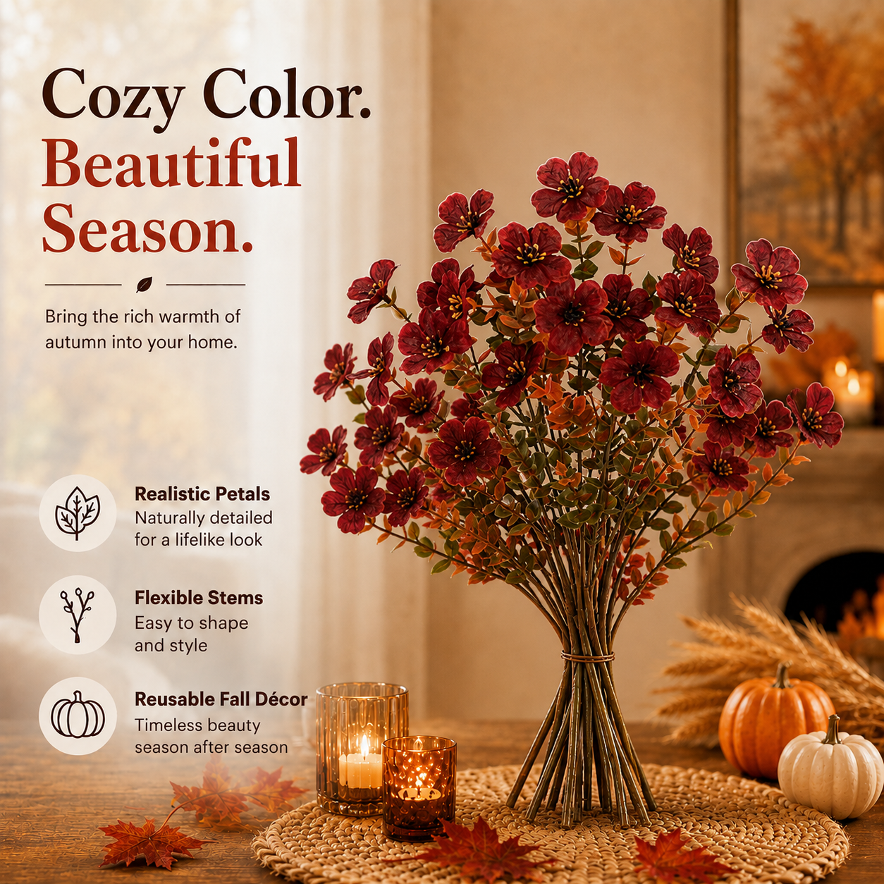 🎁 Last Day 50% OFF - Fall Artificial Flowers For Halloween & Autumn Decor