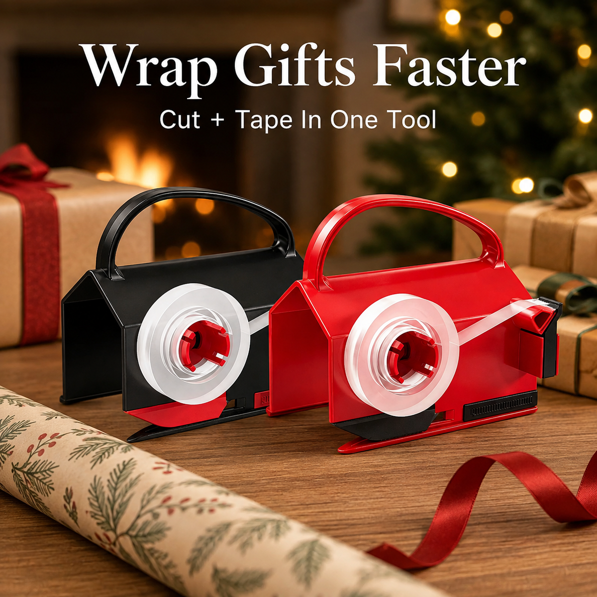 🎁 2-in-1 Wrapping Paper Cutter & Tape Dispenser – Faster Gift Wrapping Tool