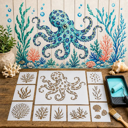 Reusable Ocean Octopus Mural Stencil Set