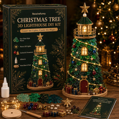 🎄Beginner-Friendly DIY Lighted Christmas Character Sea Glass-Style Lighthouse Kit Collection | Complete Kit with Sea Glass-Style Pieces, LED Lights & Step-by-Step Guide Included