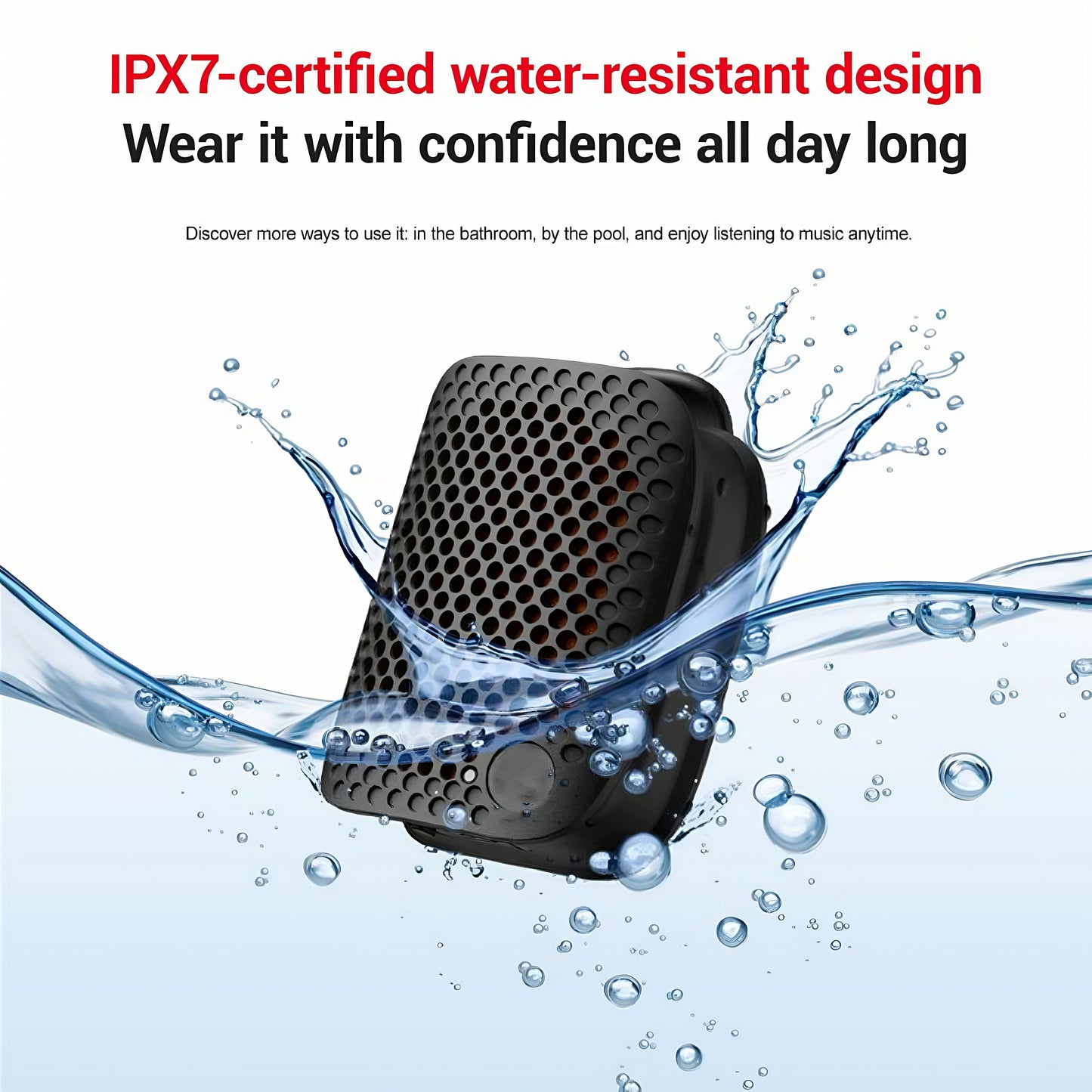 Clip-On IPX7 Waterproof Bluetooth Mini Speaker, TWS Stereo for Outdoor Workout Shower