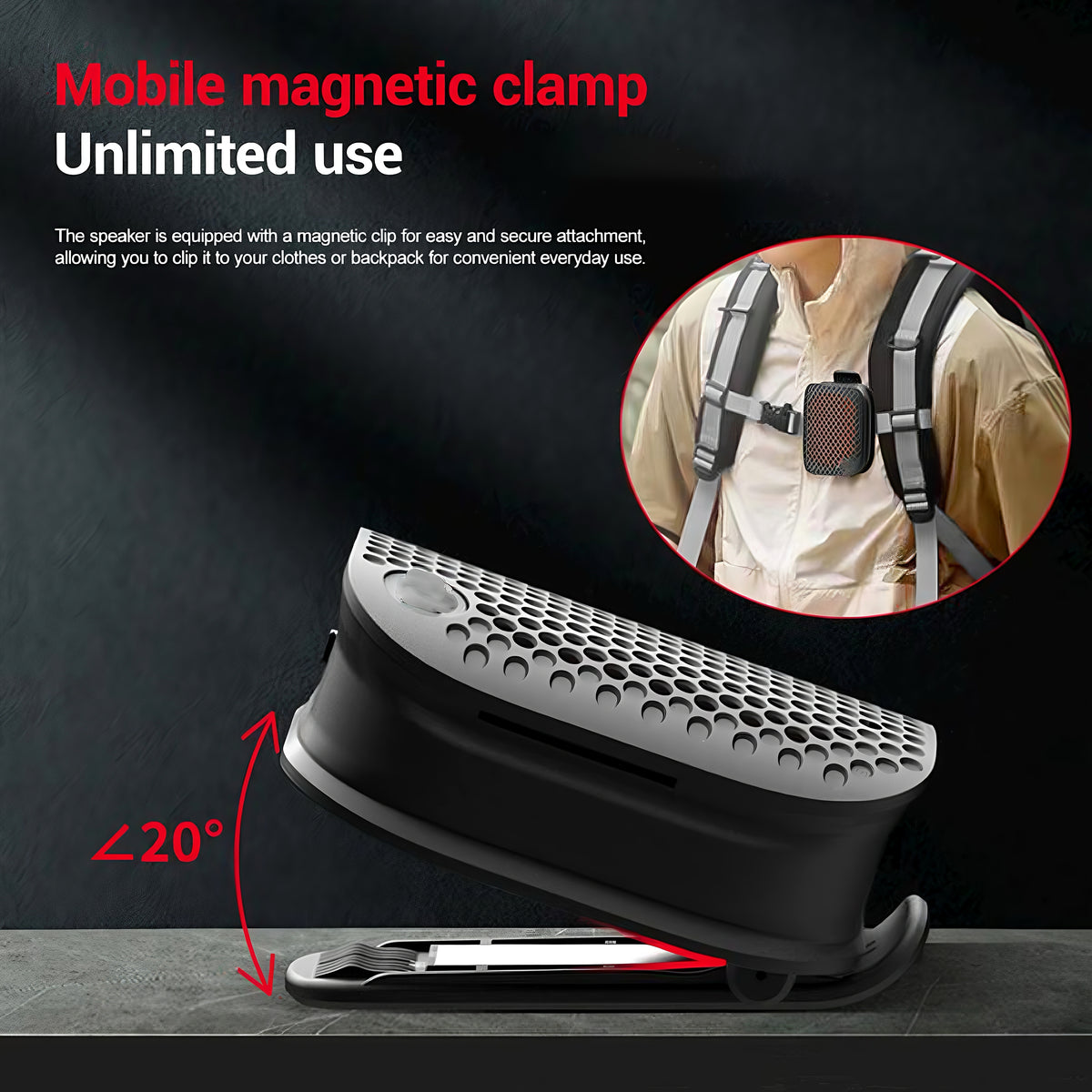 Clip-On IPX7 Waterproof Bluetooth Mini Speaker, TWS Stereo for Outdoor Workout Shower