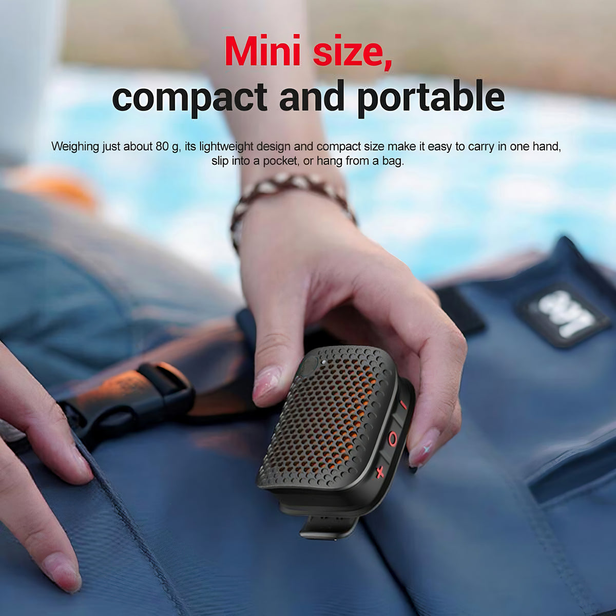 Clip-On IPX7 Waterproof Bluetooth Mini Speaker, TWS Stereo for Outdoor Workout Shower