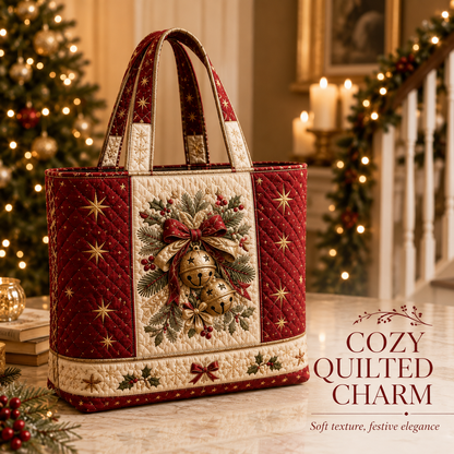 🎄Quilted Christmas Shoulder Tote Bag – Festive Holiday Shopping Bag 🎁