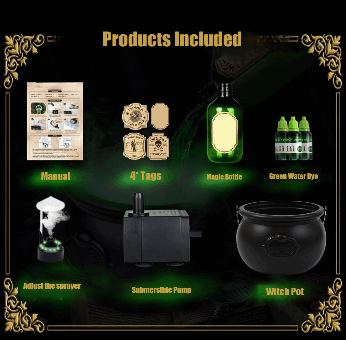 ✨🎃Halloween Decorations Indoor - Witches Cauldron with Magic Floating Potion Bottles & Fog Maker