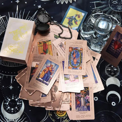 Witchy Cauldron Rose Gold Tarot Cards with Guide Book Waterproof Wrinkle Resistant Foil Tarot Deck for Beginners Includes Chakras Planets Zodiac Signs Elements & Affirmations - Buy 1