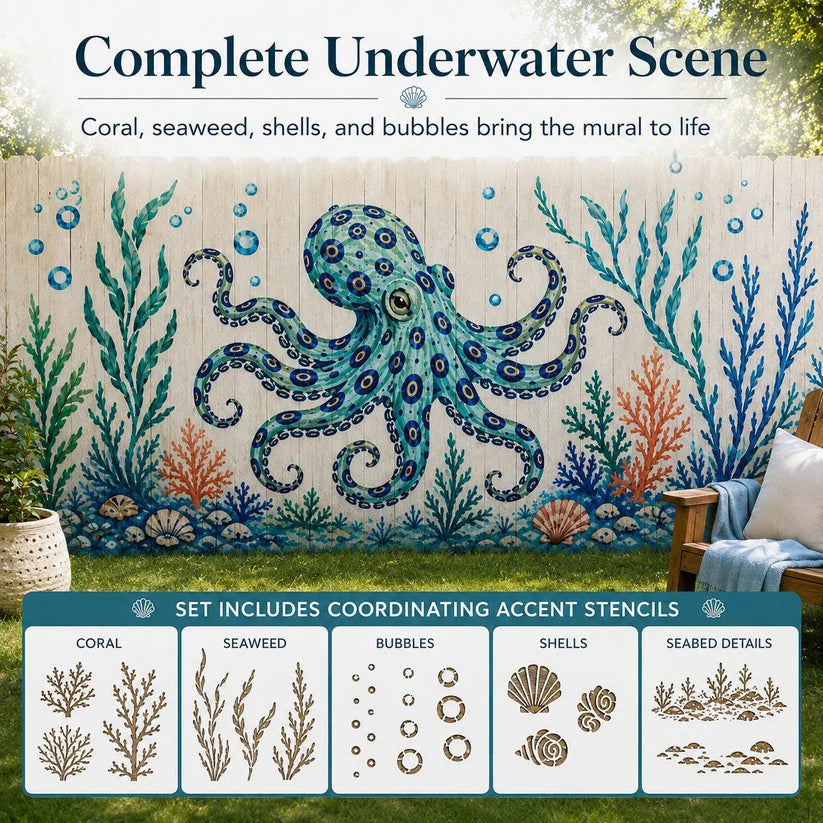 Reusable Ocean Octopus Mural Stencil Set