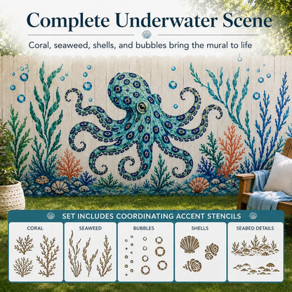 Reusable Ocean Octopus Mural Stencil Set