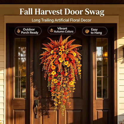 Artificial Boston fern plant, realistic large outdoor hanging autumn faux plant