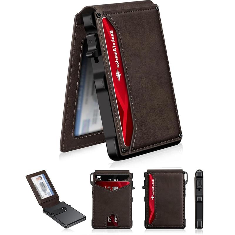 Slim Magnetic AirTag Leather Flip Card Wallet with ID Slot