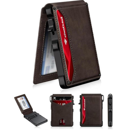 Slim Magnetic AirTag Leather Flip Card Wallet with ID Slot