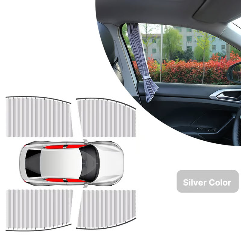 Car Window Sun Shades Pleated Fabric Curtains for Side Windows, Foldable Removable Design, 4 Pack Set - GOLD
