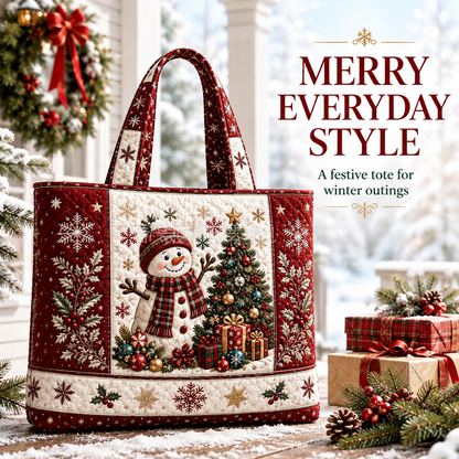 🎄Quilted Christmas Shoulder Tote Bag – Festive Holiday Shopping Bag 🎁