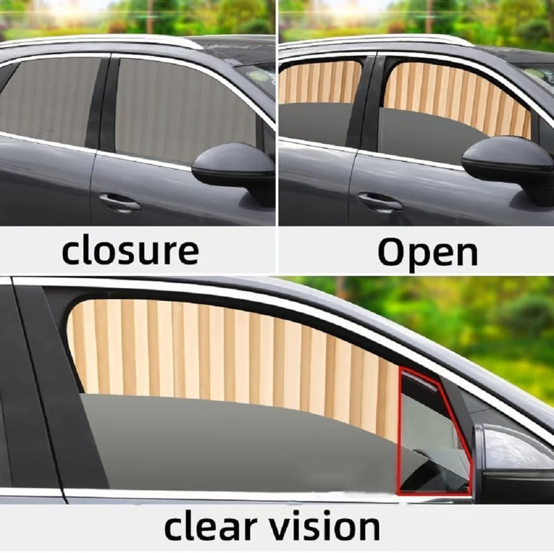 Car Window Sun Shades Pleated Fabric Curtains for Side Windows, Foldable Removable Design, 4 Pack Set - GOLD