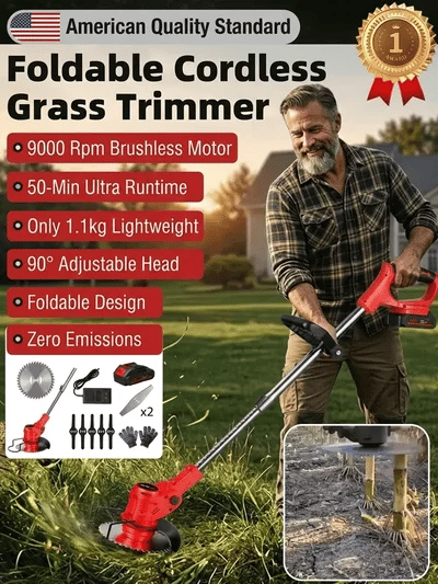🌿 Lightweight Cordless Grass Trimmer – Quiet 9000 RPM Lawn Care Tool - UK