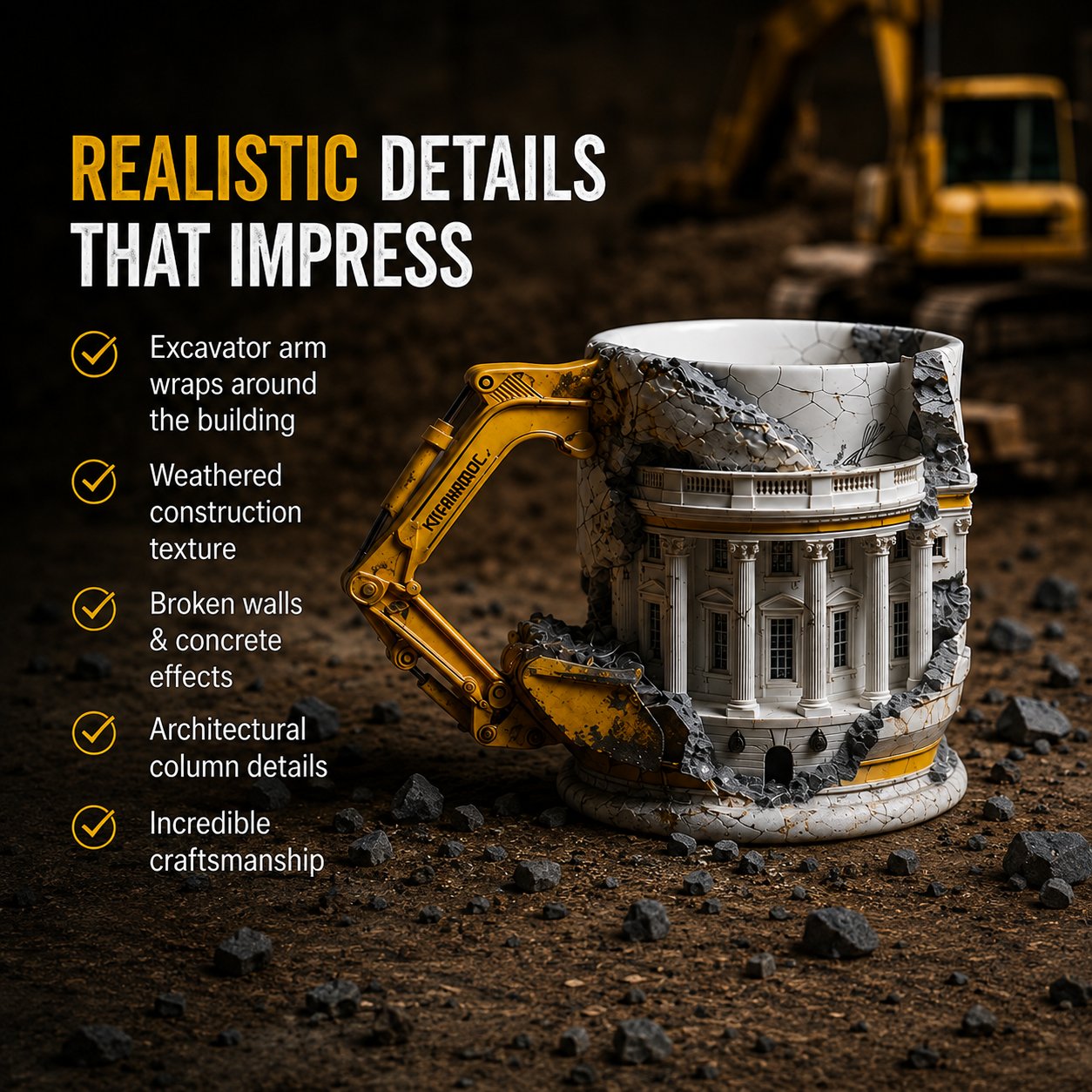 🔥LAST DAY 50% OFF - White House Excavator Mug – 3D Construction Coffee Cup