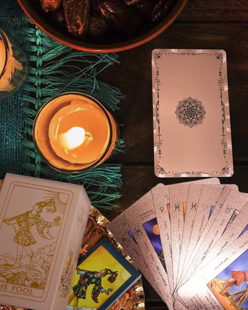 Witchy Cauldron Rose Gold Tarot Cards with Guide Book Waterproof Wrinkle Resistant Foil Tarot Deck for Beginners Includes Chakras Planets Zodiac Signs Elements & Affirmations - Buy 1