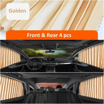 Car Window Sun Shades Pleated Fabric Curtains for Side Windows, Foldable Removable Design, 4 Pack Set - GOLD